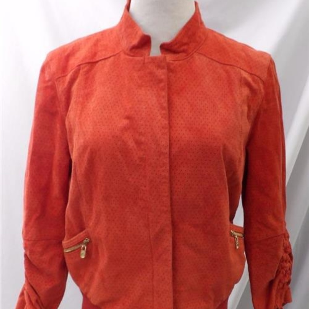 BEBE Womens Bomber COAT JACKET Poppy Red Suede